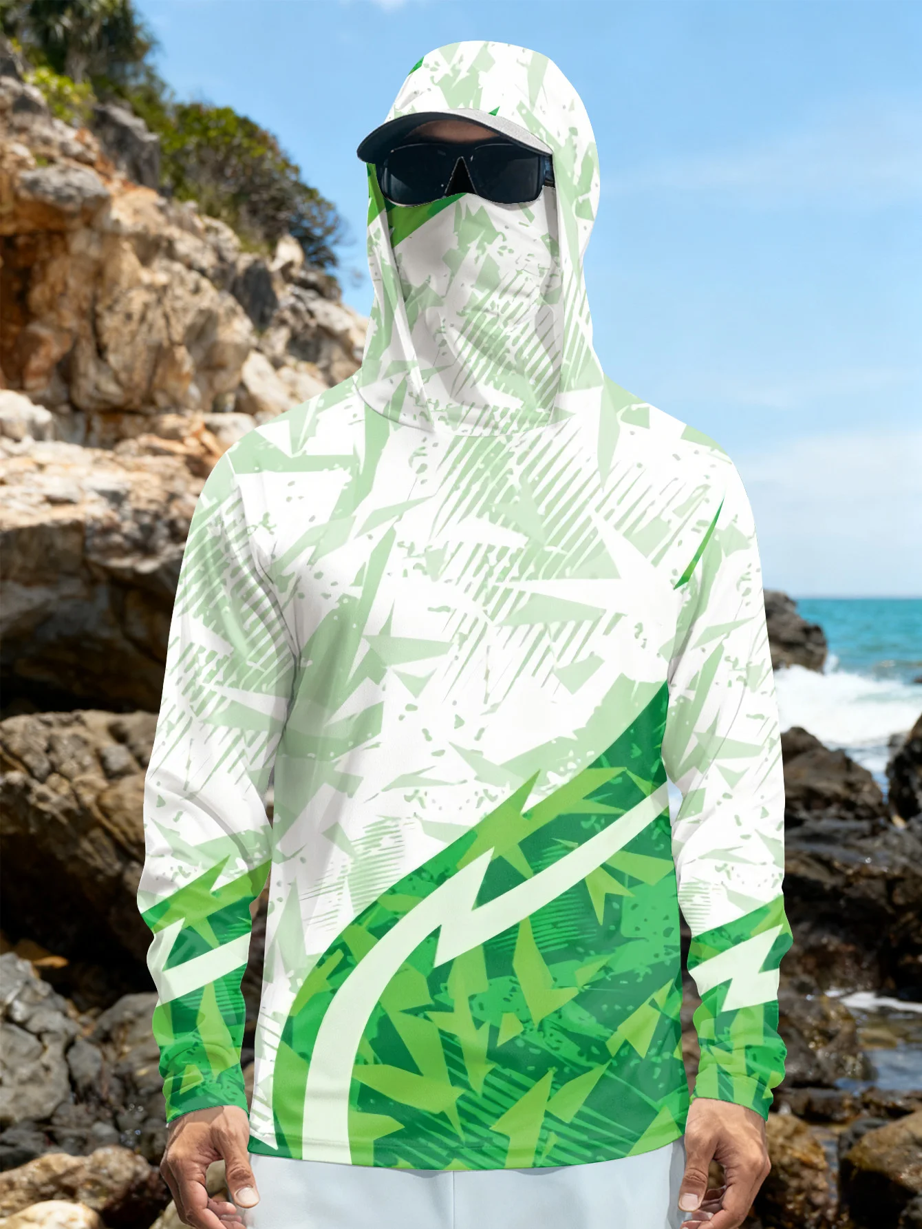 Outdoor Hunting Prints - Mens Fishing Shirt Hooded UPF Sun