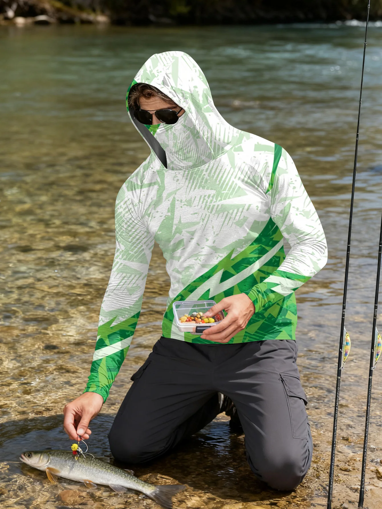 Mens Fishing Shirt Hooded UPF  - Outdoor Hunting Prints recension och pris